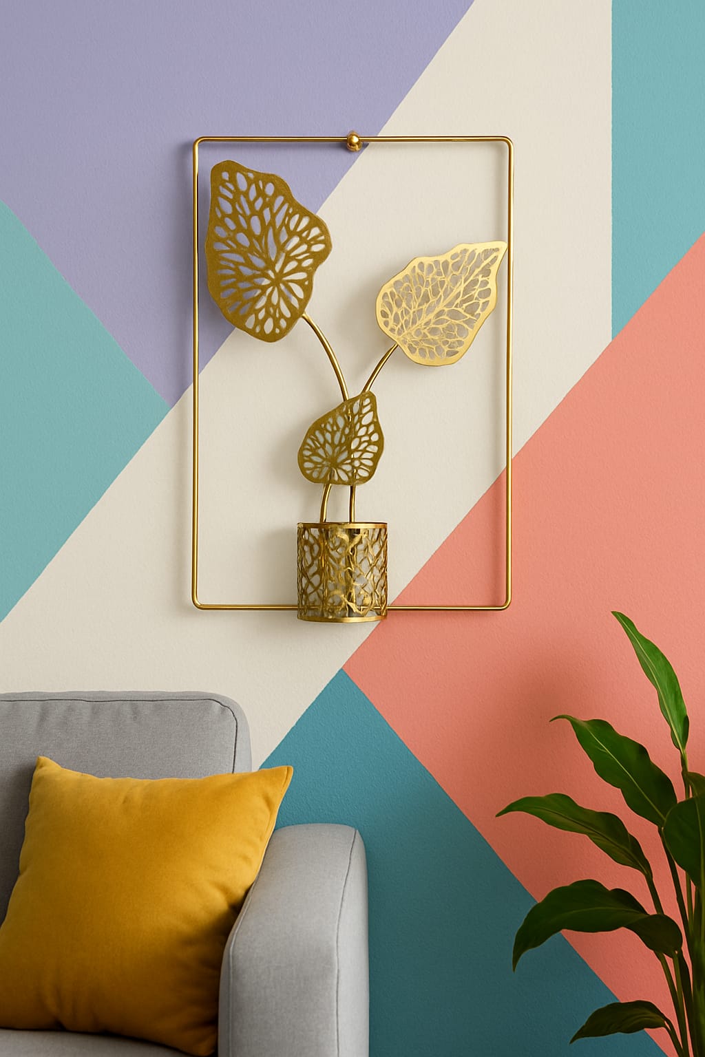 Elegant Golden Leaf Wall Art – 11×7 Inches Metal Decor Frame