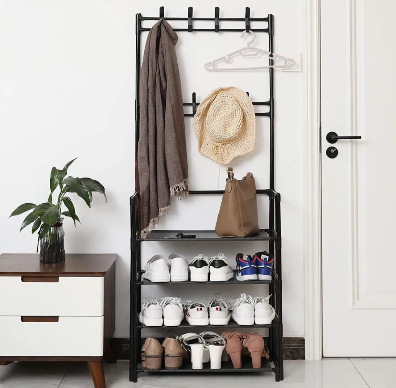 3-in-1 Clothes Hanger & 4-Tier Shoe Rack Organizer