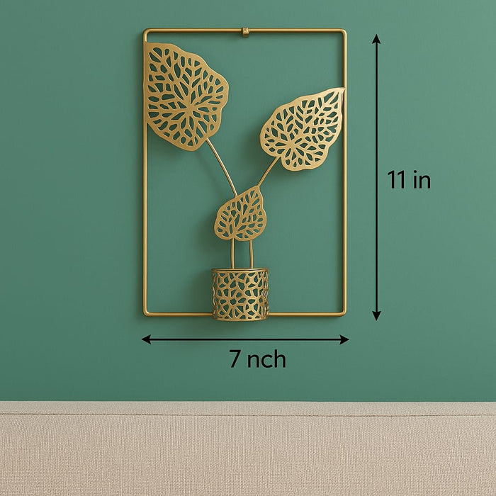 Elegant Golden Leaf Wall Art – 11×7 Inches Metal Decor Frame