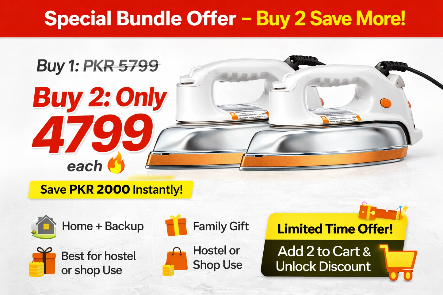 Vieco Heavy Weight Dry Iron – Bundle Offer (Buy 2 Save More)