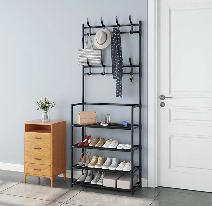 3-in-1 Clothes Hanger & 4-Tier Shoe Rack Organizer